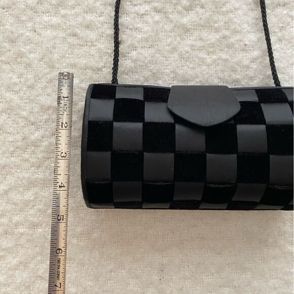 Vintage Black Checkered Velvet and Satin Crossbody Shoulder Bag - Picture 9 of 9